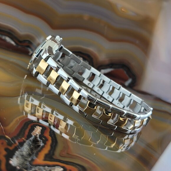 Relic By Fossil Silver & Gold Bracelet Watch Mother of Pearl Dial with Date - Picture 2 of 4